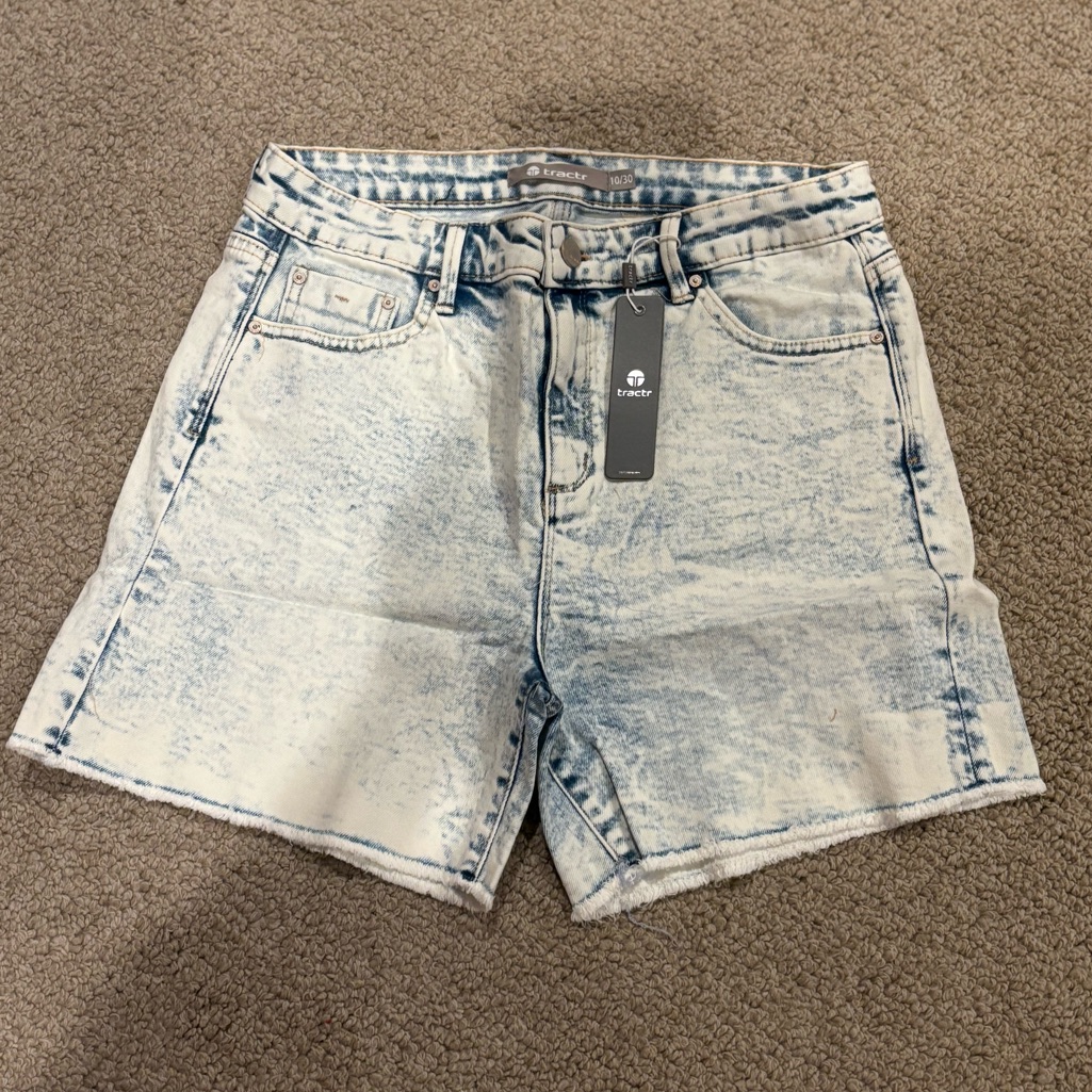 Nwt Tractr Women's Light Blue Indigo Acid Wash Jean Shorts
